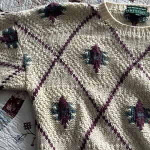 Britches Cream Crewneck Sweater with Burgandy & Teal Pattern